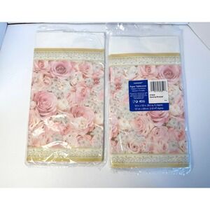 Lot of 2 Amscan Paper Tablecover 54x102 Pink Rose Dazzling Bouquet Wedding Event